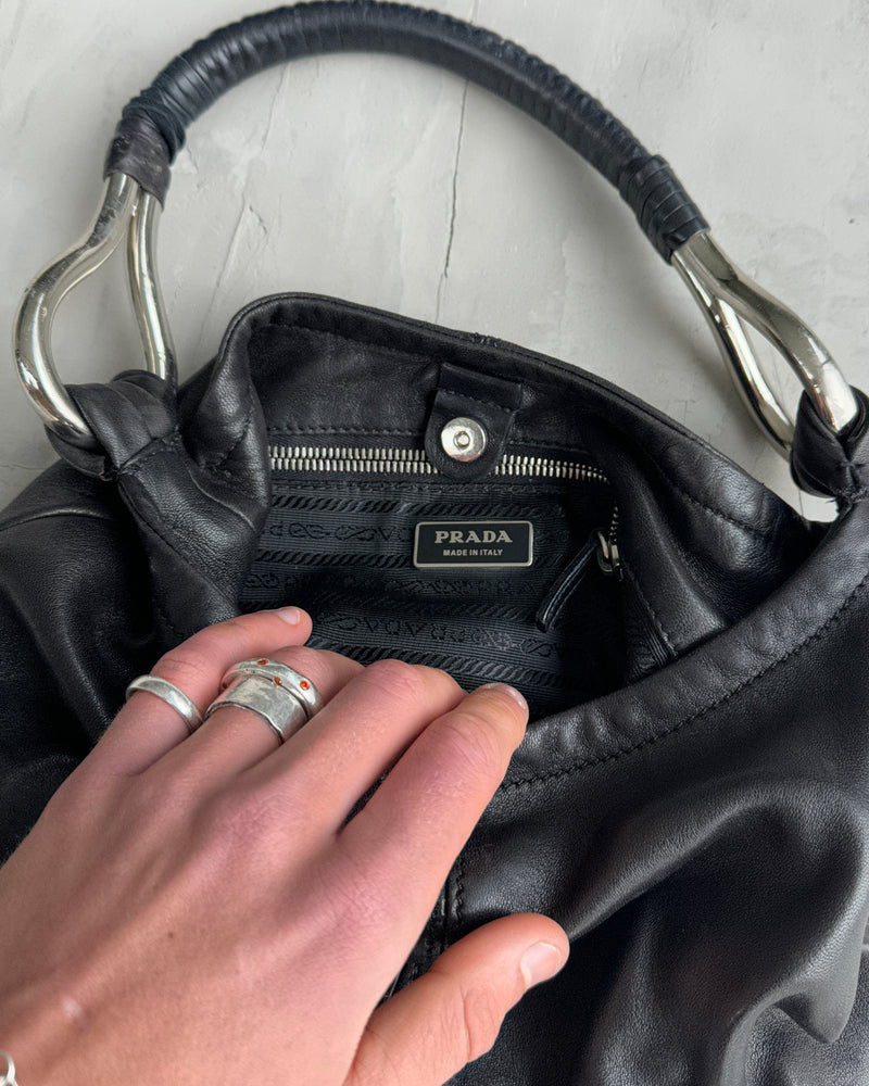 PRADA 90'S SILVER & BLACK LEATHER SHOULDER BAG