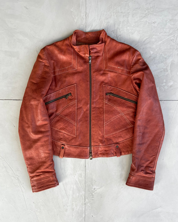 2000'S RED LEATHER BIKER JACKET - M