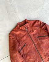 2000'S RED LEATHER BIKER JACKET - M