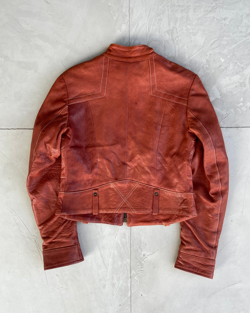 2000'S RED LEATHER BIKER JACKET - M