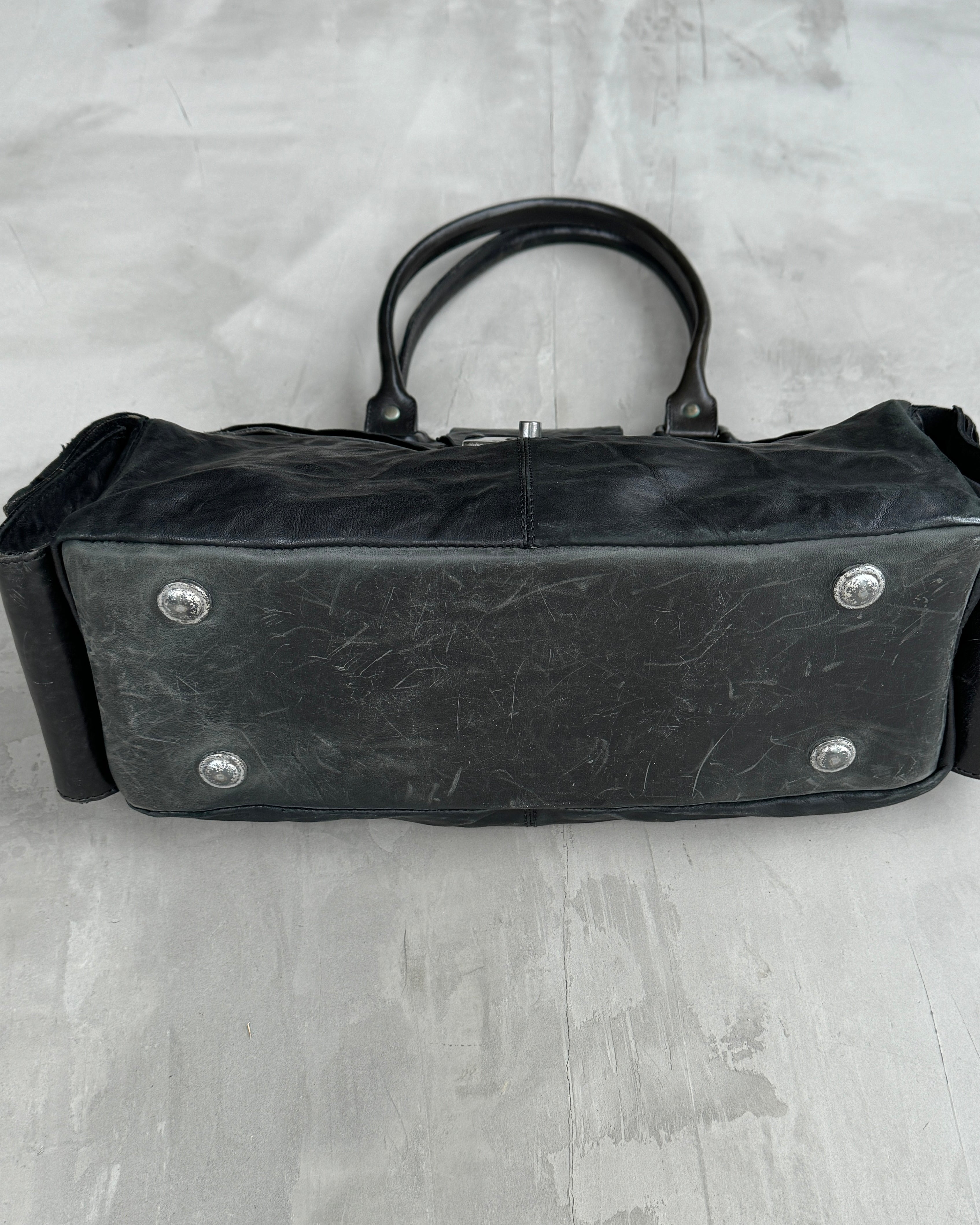 DIESEL 90'S LEATHER & CHROME MULTIPOCKET SHOULDER BAG