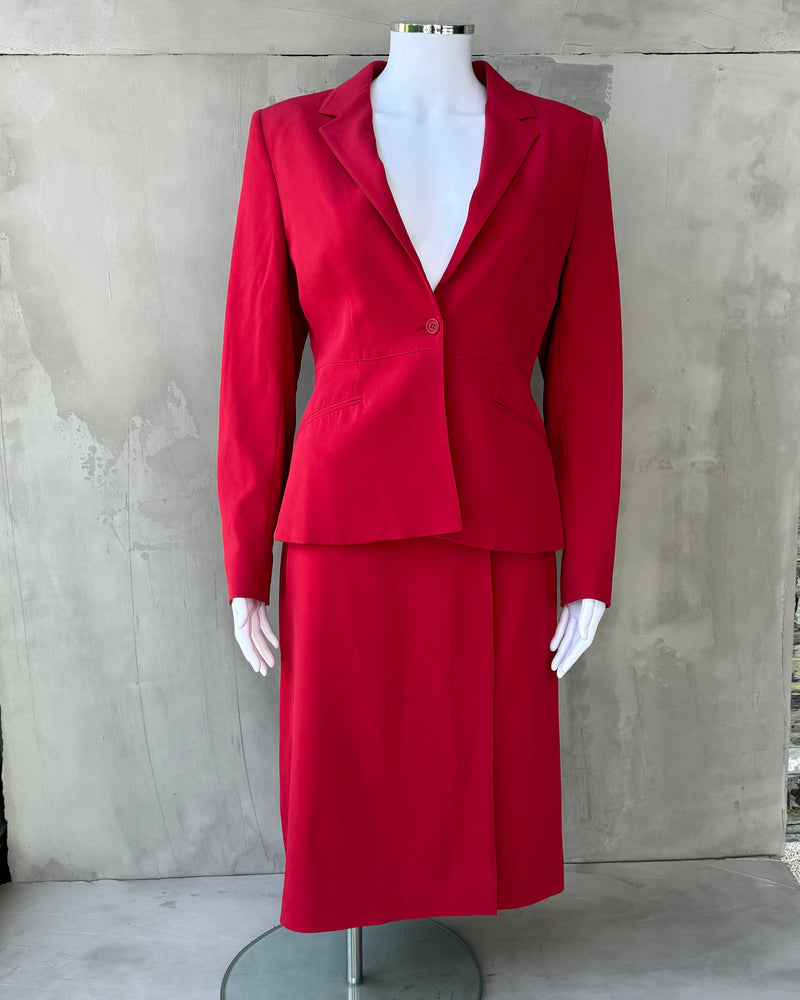 PRADA BLAZER & WRAP SKIRT 2-PIECE RED SUIT - M