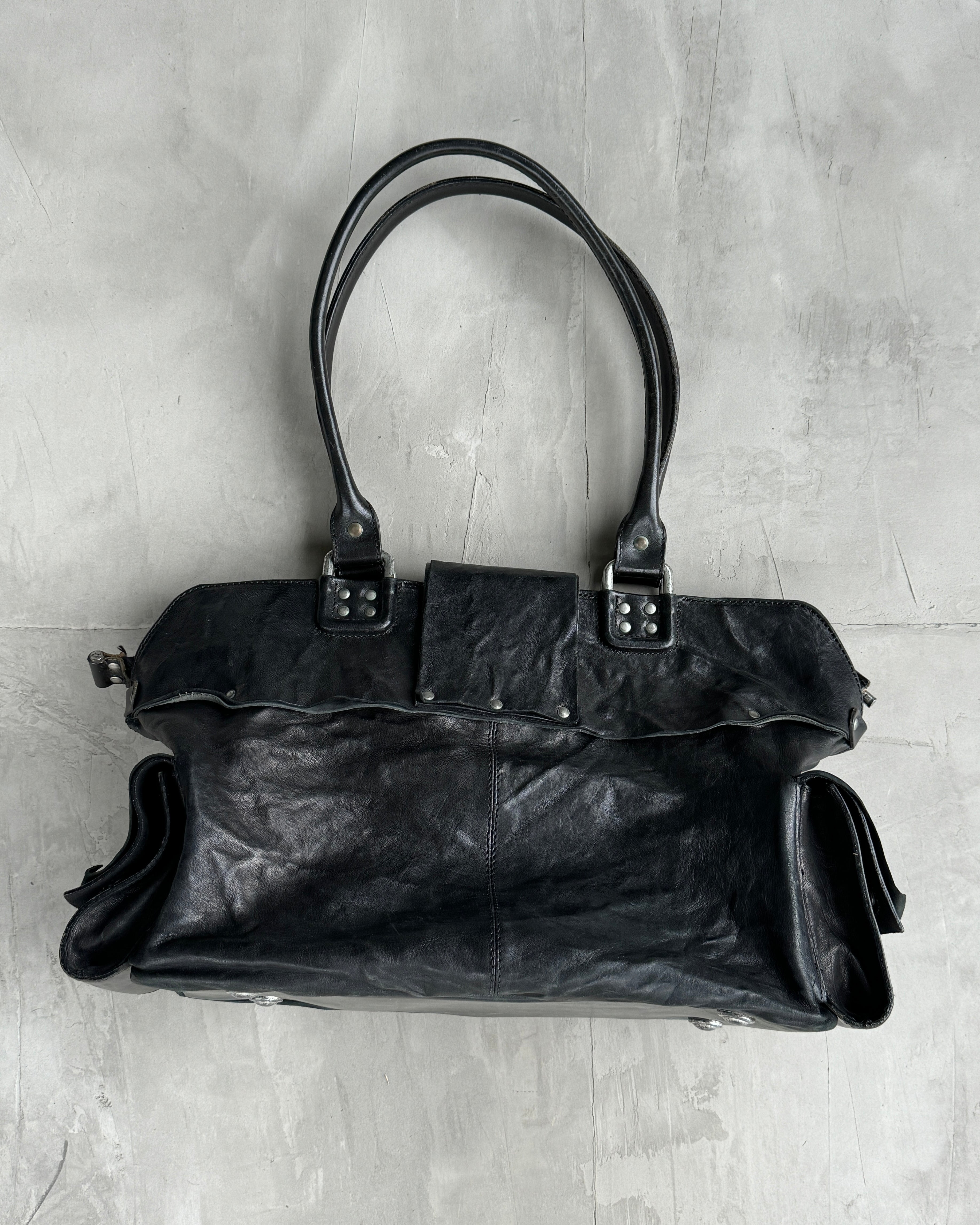 DIESEL 90'S LEATHER & CHROME MULTIPOCKET SHOULDER BAG