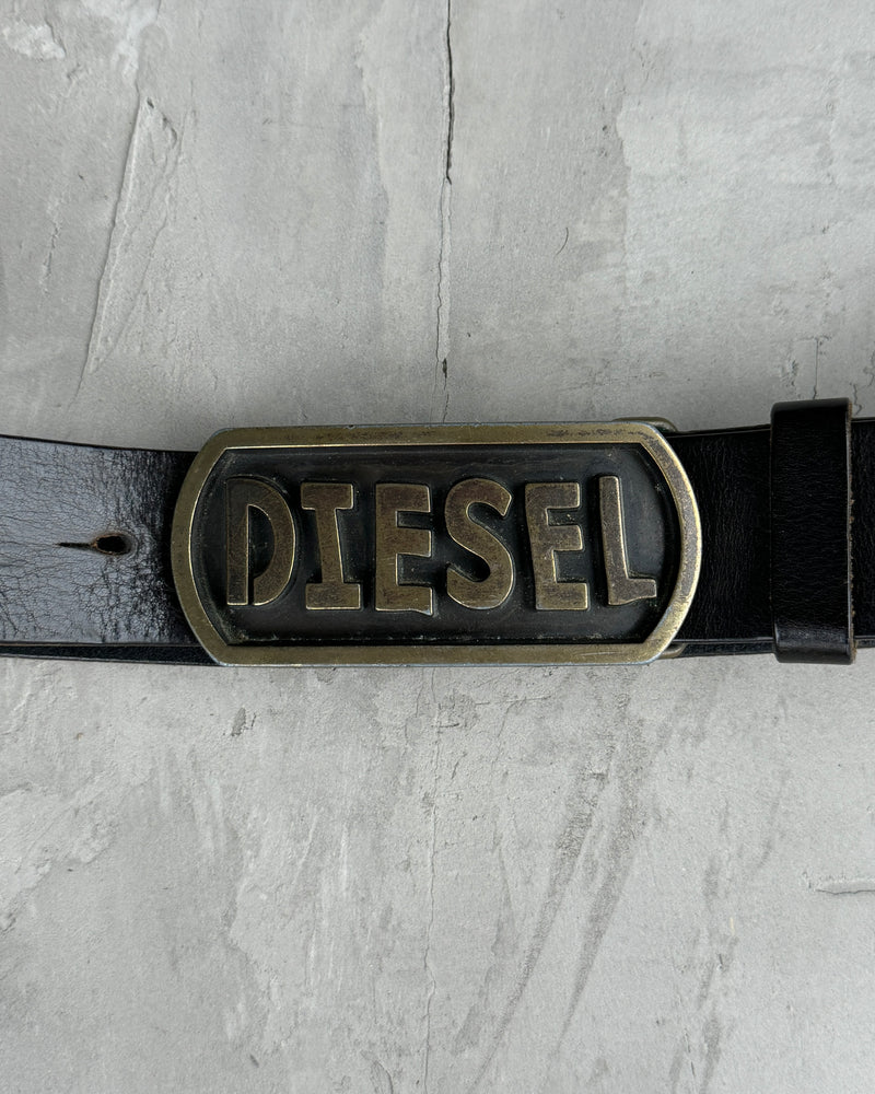 DIESEL METAL & LEATHER LOGO BELT