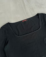 PRADA SPORT BLACK SQUARE NECK LONG-SLEEVE TOP - L