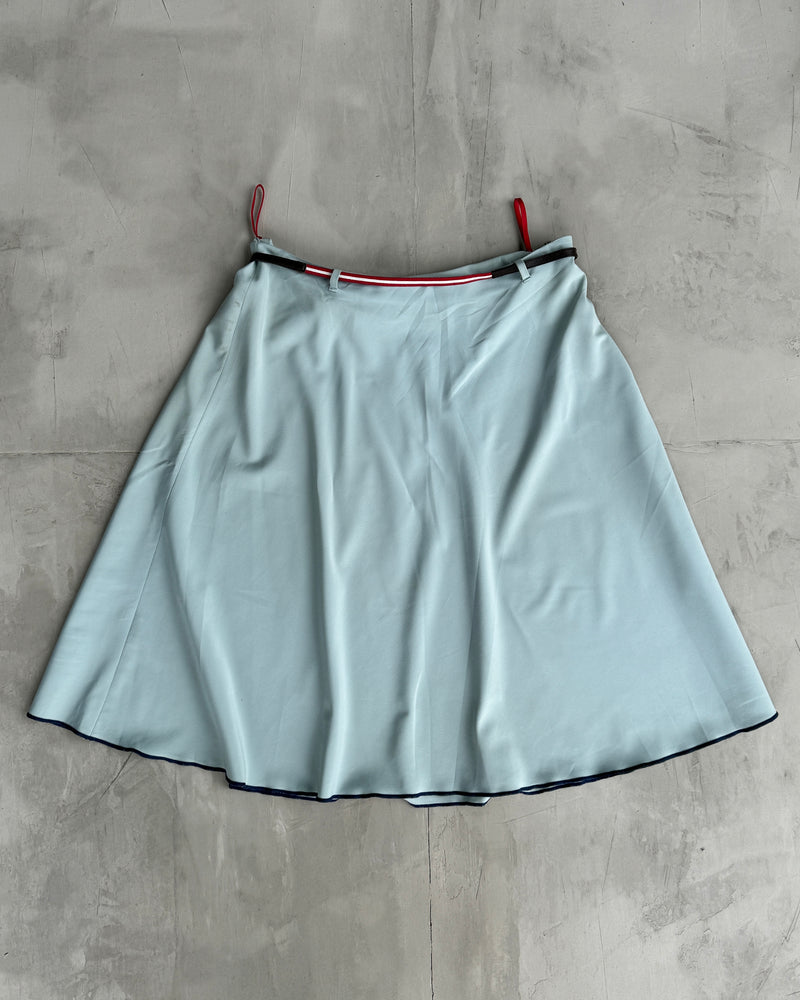 PRADA SPORT BABY BLUE NYLON SKIRT WITH LEATHER BELT - M