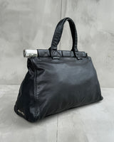 MIU MIU 90'S BLACK LEATHER & CHROME BAR SHOULDER BAG