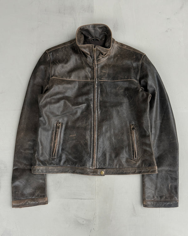 90'S WASHED BROWN LEATHER JACKET