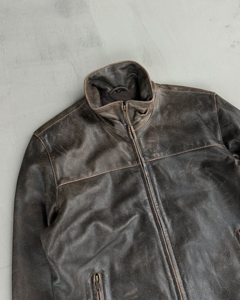 90'S WASHED BROWN LEATHER JACKET