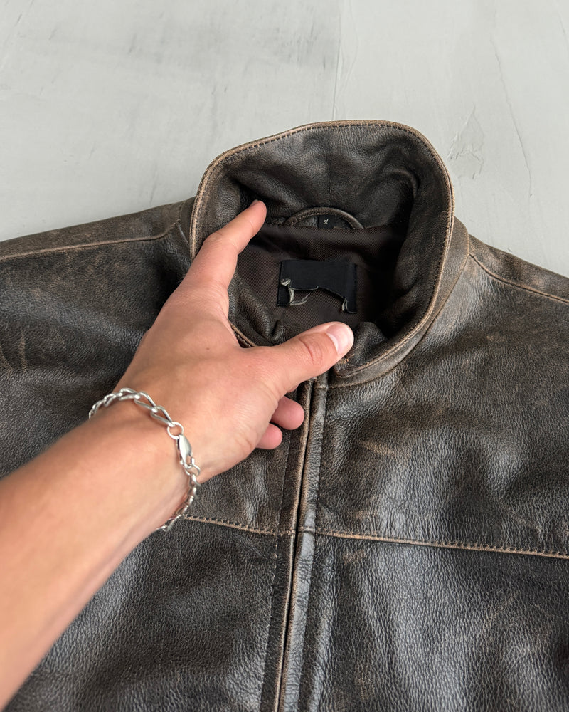 90'S WASHED BROWN LEATHER JACKET