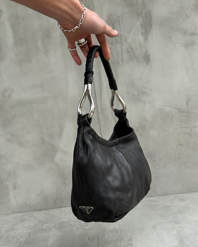 PRADA 90'S SILVER & BLACK LEATHER SHOULDER BAG