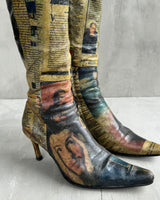 FREE LANCE NEWSPAPER PRINT LEATHER HEELED BOOTS - EU 37.5 / UK 4.5