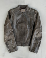 90'S WASHED BROWN LEATHER JACKET - M