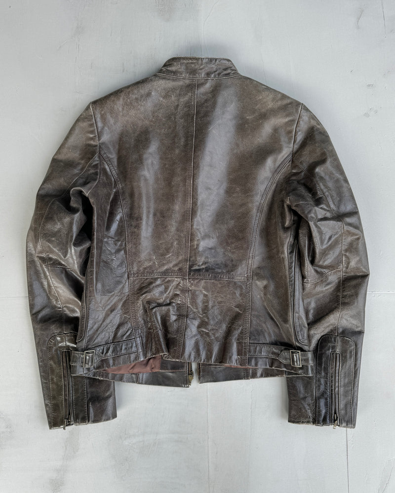 90'S WASHED BROWN LEATHER JACKET - M