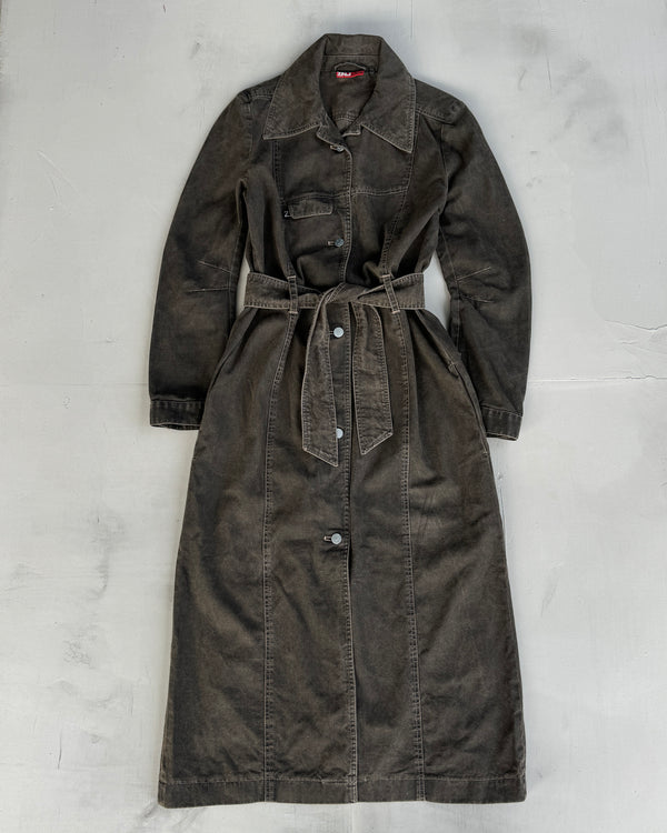 NZJEANS 2000'S LONG BELTED DENIM OVERCOAT - S/M