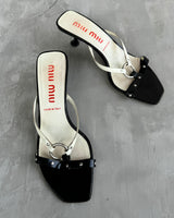 MIU MIU LEATHER BONDAGE KITTEN HEEL MULES - EU 40 / UK 7