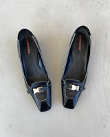 PRADA LEATHER AND SUEDE 'CLIP' KITTEN HEELS - EU 36