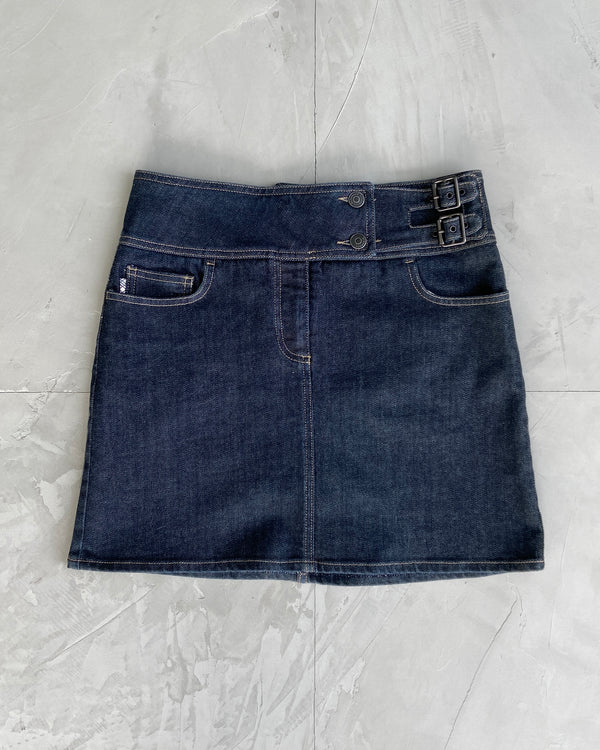 BURBERRY DOUBLE BELTED DENIM SKIRT - UK 6