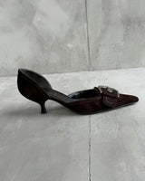 PRADA 2000'S WESTERN BUCKLE BROWN SUEDE KITTEN HEELS - EU 39 / UK 6