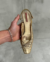 PRADA 2000'S GOLD METALLIC SLING BACK KITTEN HEELS - EU 40 / UK 7