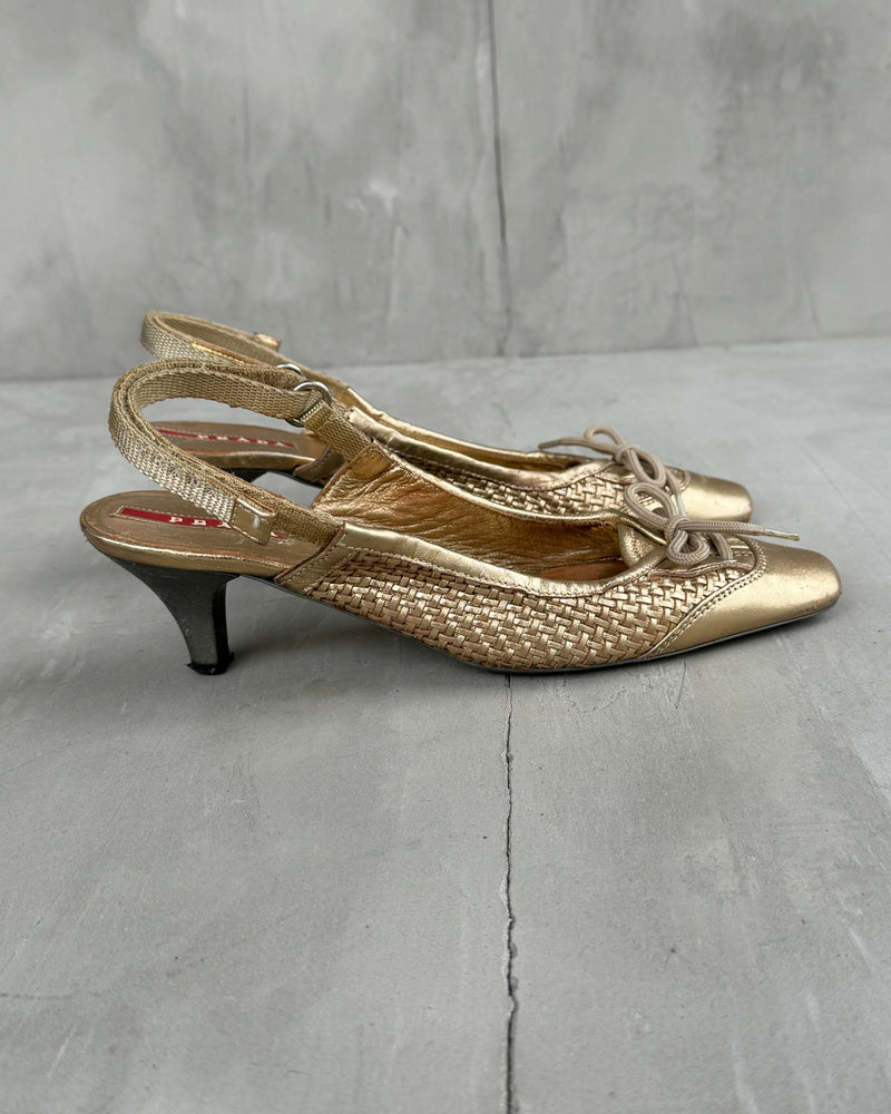 PRADA 2000'S GOLD METALLIC SLING BACK KITTEN HEELS - EU 40 / UK 7