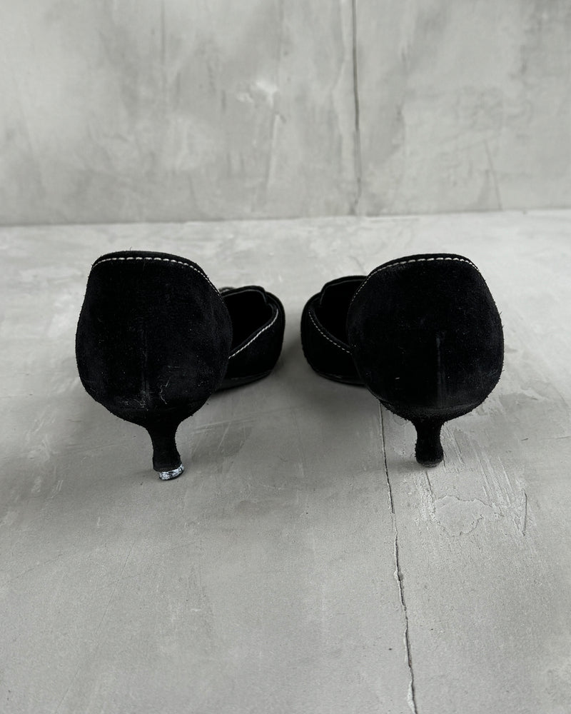 PRADA 2000'S BLACK SUEDE BUCKLE KITTEN HEEL - EU 36.5 / UK 3.5