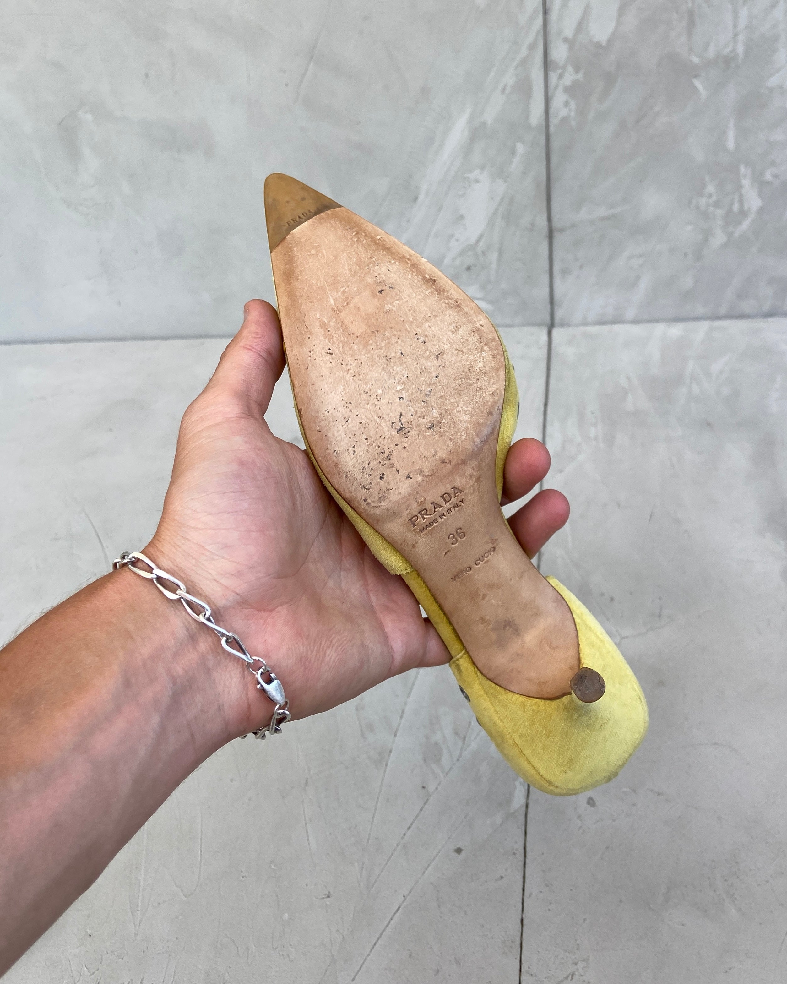 PRADA 90'S EYELET STUDDED SUEDE HEELS - EU 36 / UK 3