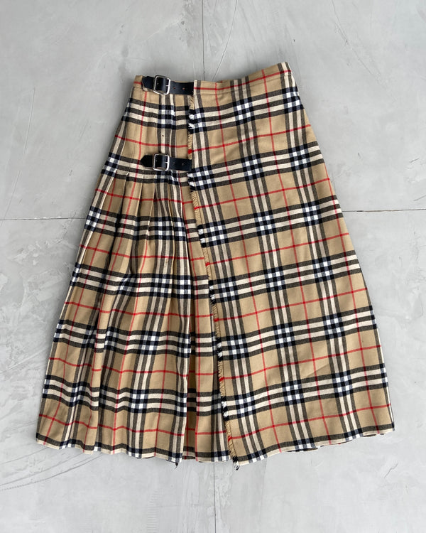 BURBERRY NOVA PLAID WRAP WOOL MAXI SKIRT - S