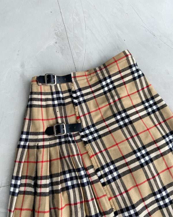 BURBERRY NOVA PLAID WRAP WOOL MAXI SKIRT - S