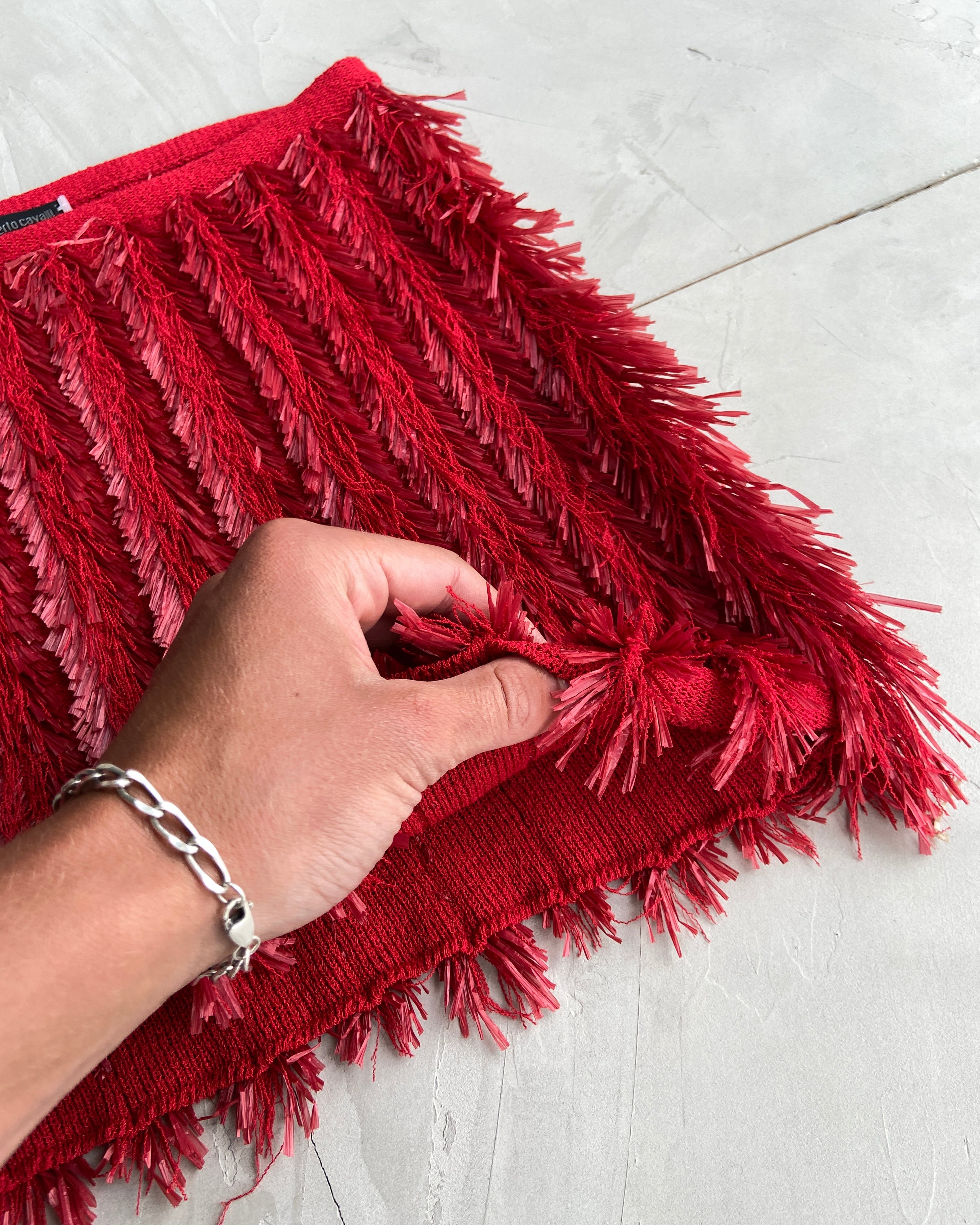 ROBERTO CAVALLI RUFFLED RED MINI SKIRT - S