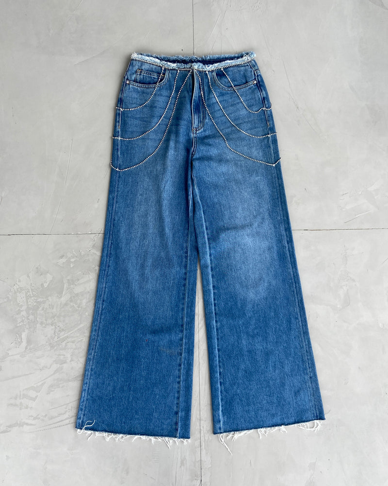 MISS SIXTY BEADED DENIM WIDE LEG JEANS - W27"