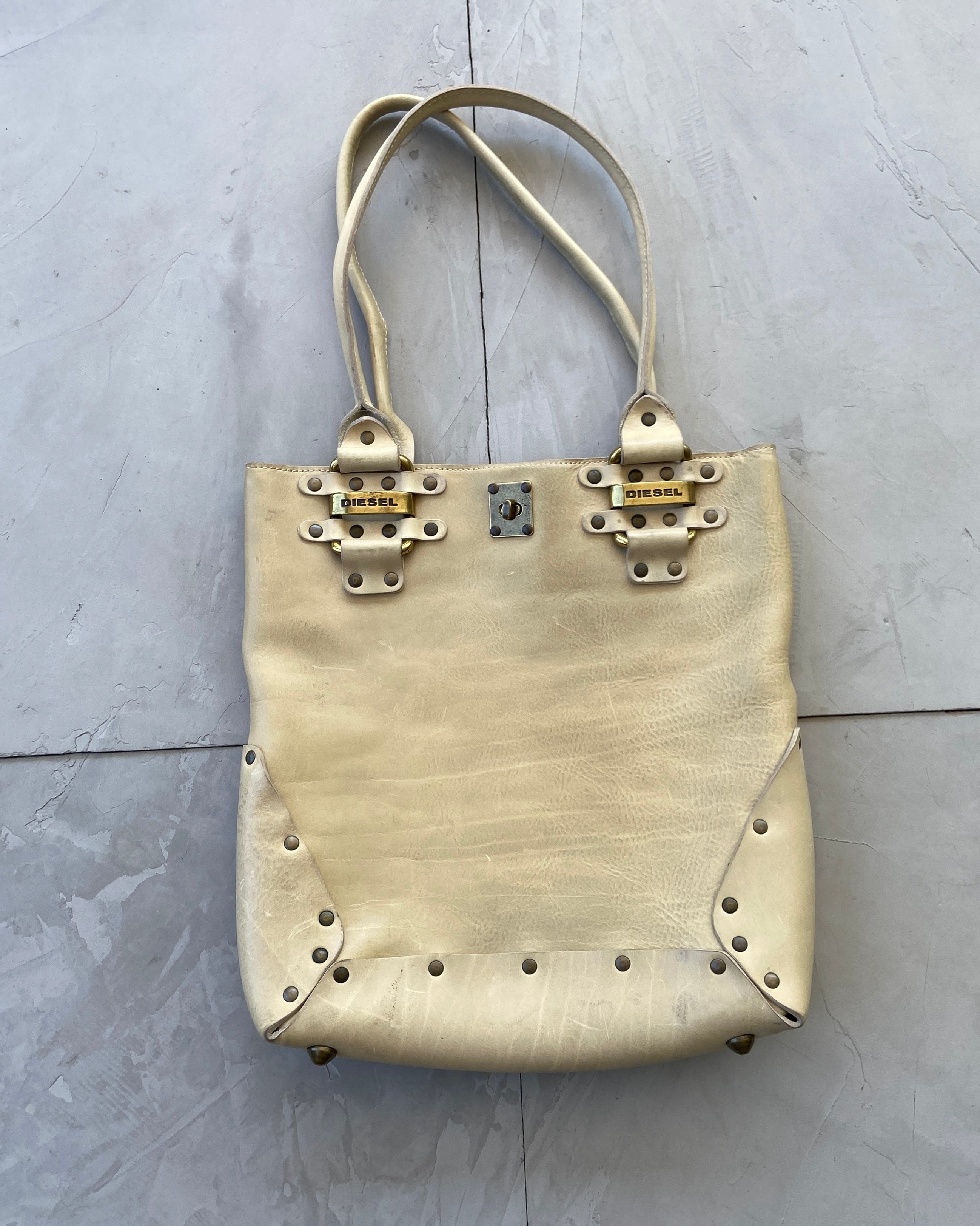 DIESEL 2000'S LEATHER STUDDED TOTE BAG