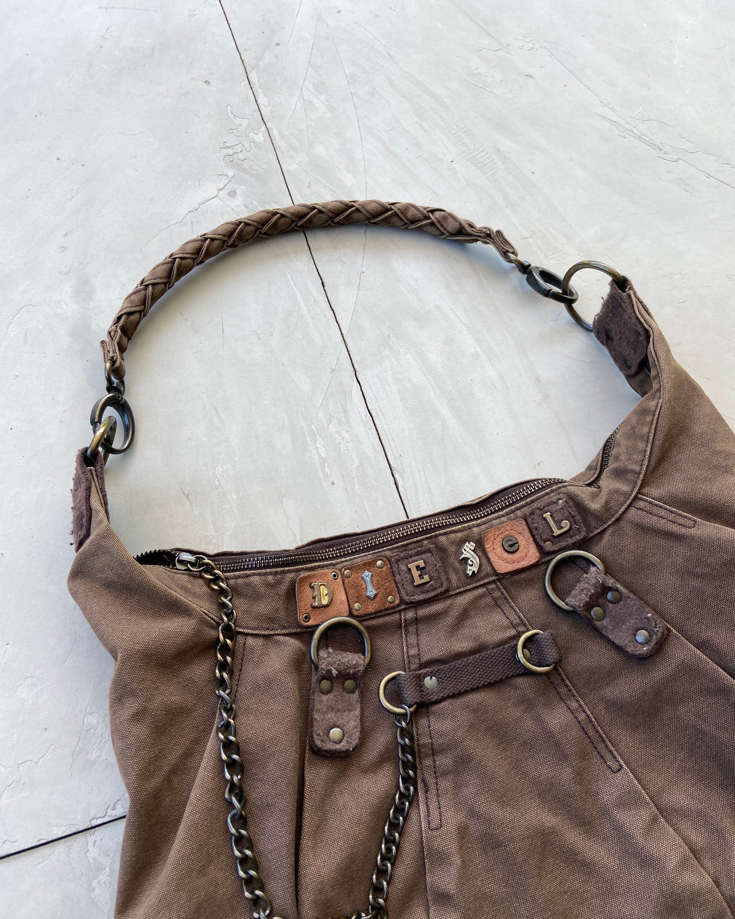DIESEL 2000'S BROWN CANVAS SHOULDER BAG