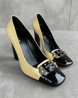 PRADA 90'S CREAM & BLACK METAL STUD HEELS - EU 38 / UK 5