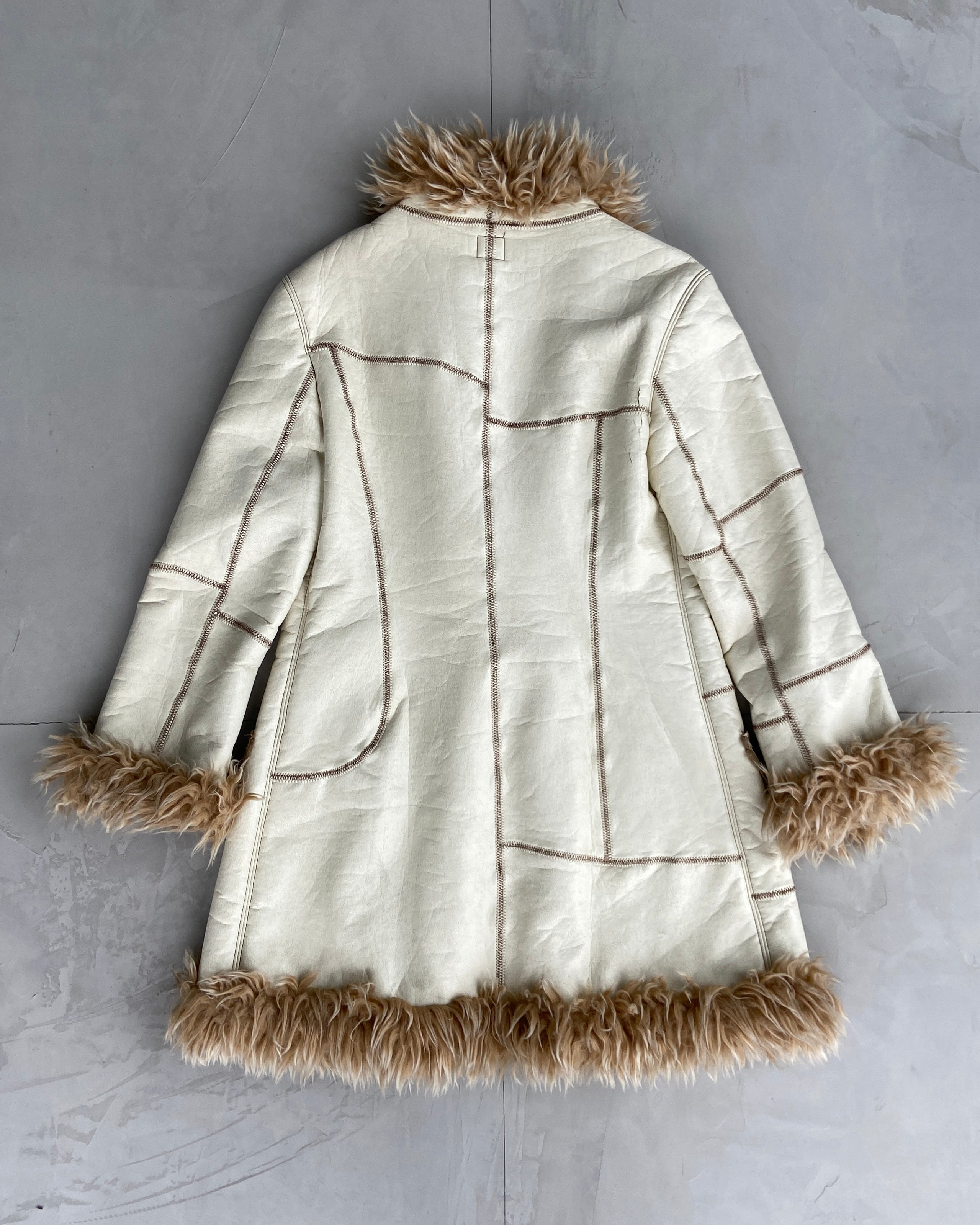 MISS SIXTY 00'S FAUX FUR AND LEATHER AFGHAN COAT