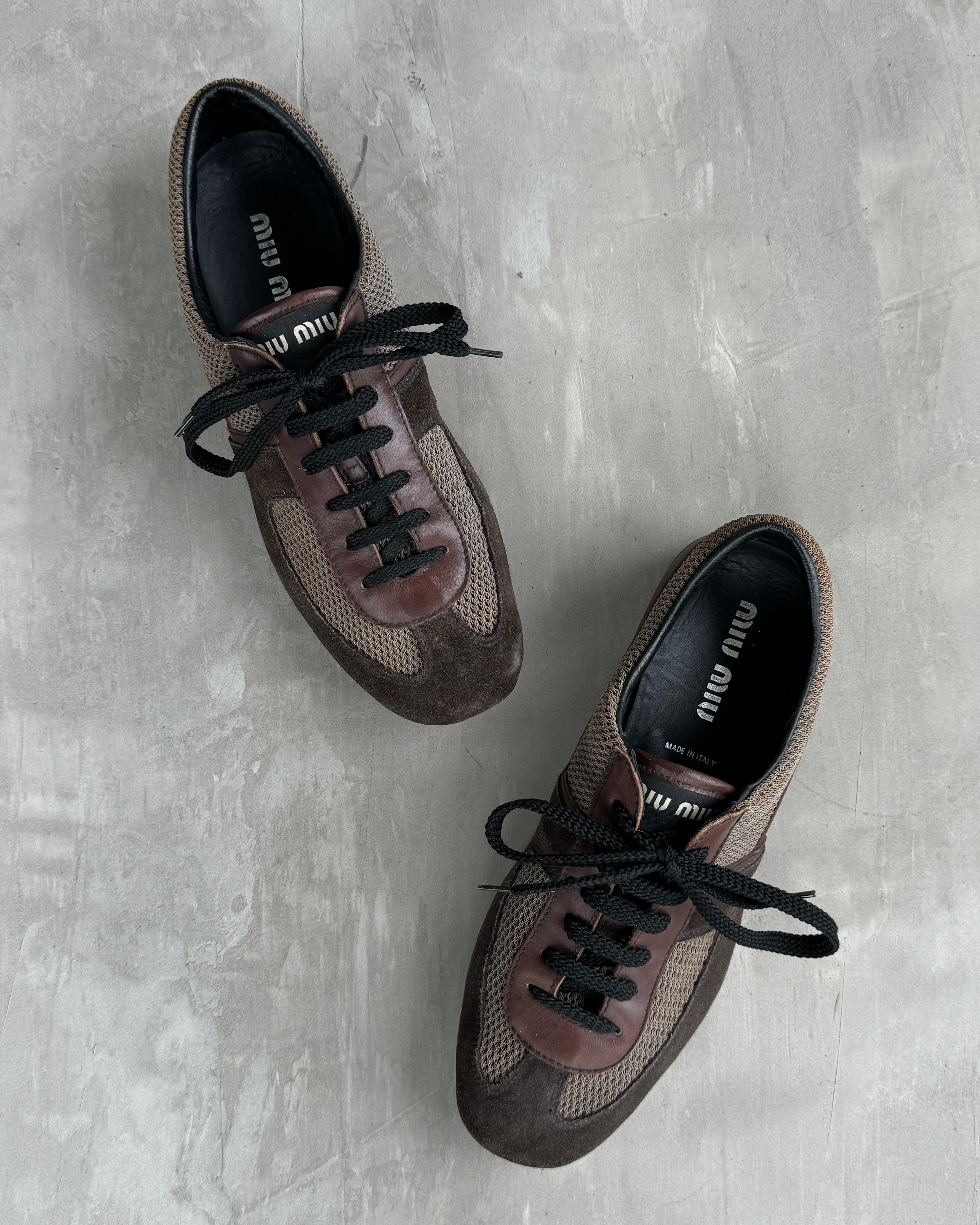 MIU MIU 2000'S BROWN SUEDE & MESH TRAINERS - UK 6.5