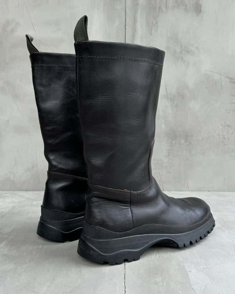 PRADA FW03 COMBAT LUG-SOLE BIKER BOOTS - UK 8