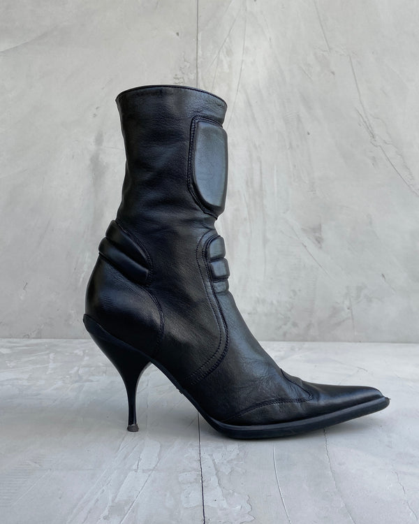 MIU MIU AW1998 LEATHER MOTO HEELED BOOTS - EU 38 / UK 5