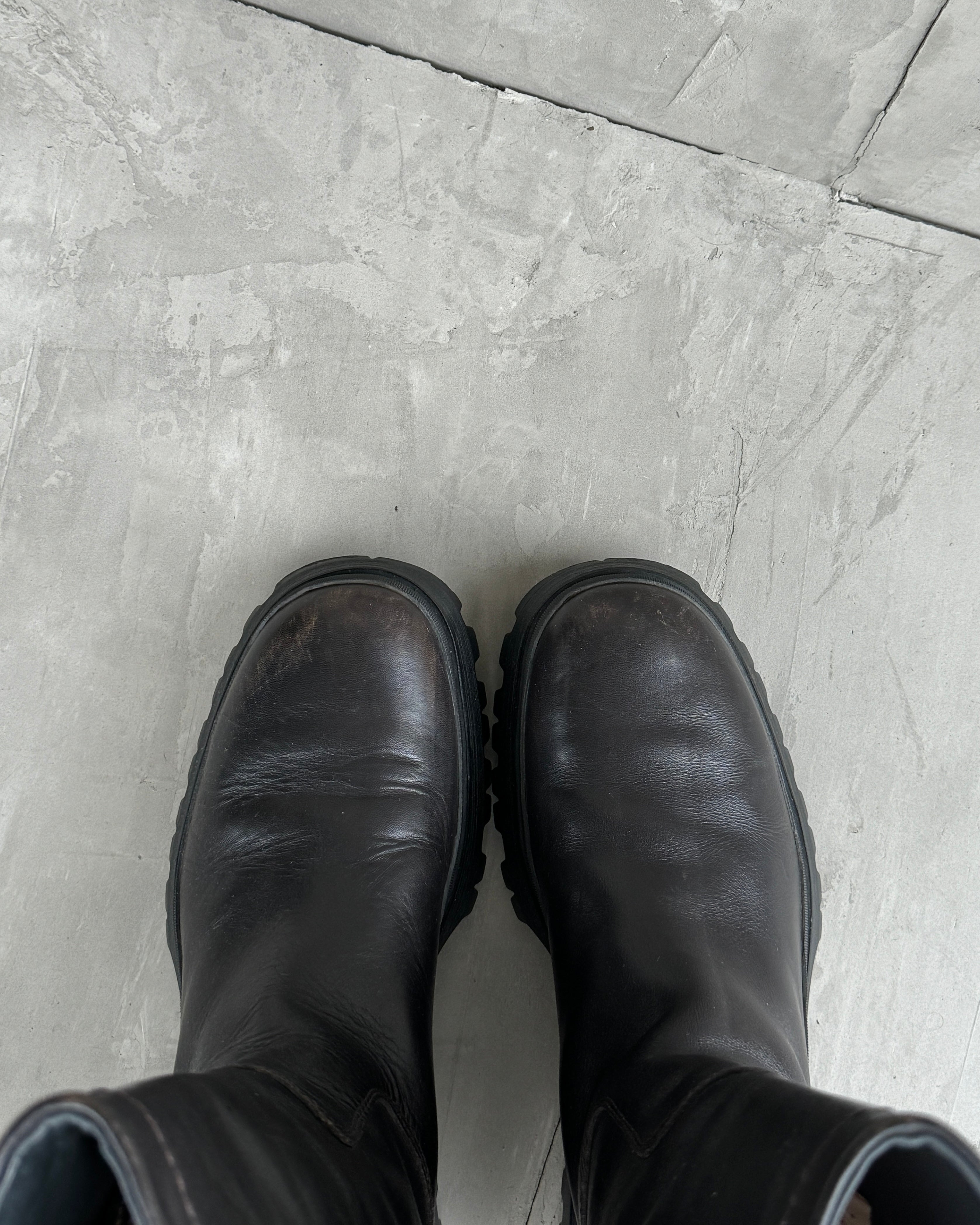 PRADA FW03 COMBAT LUG-SOLE BIKER BOOTS - UK 8