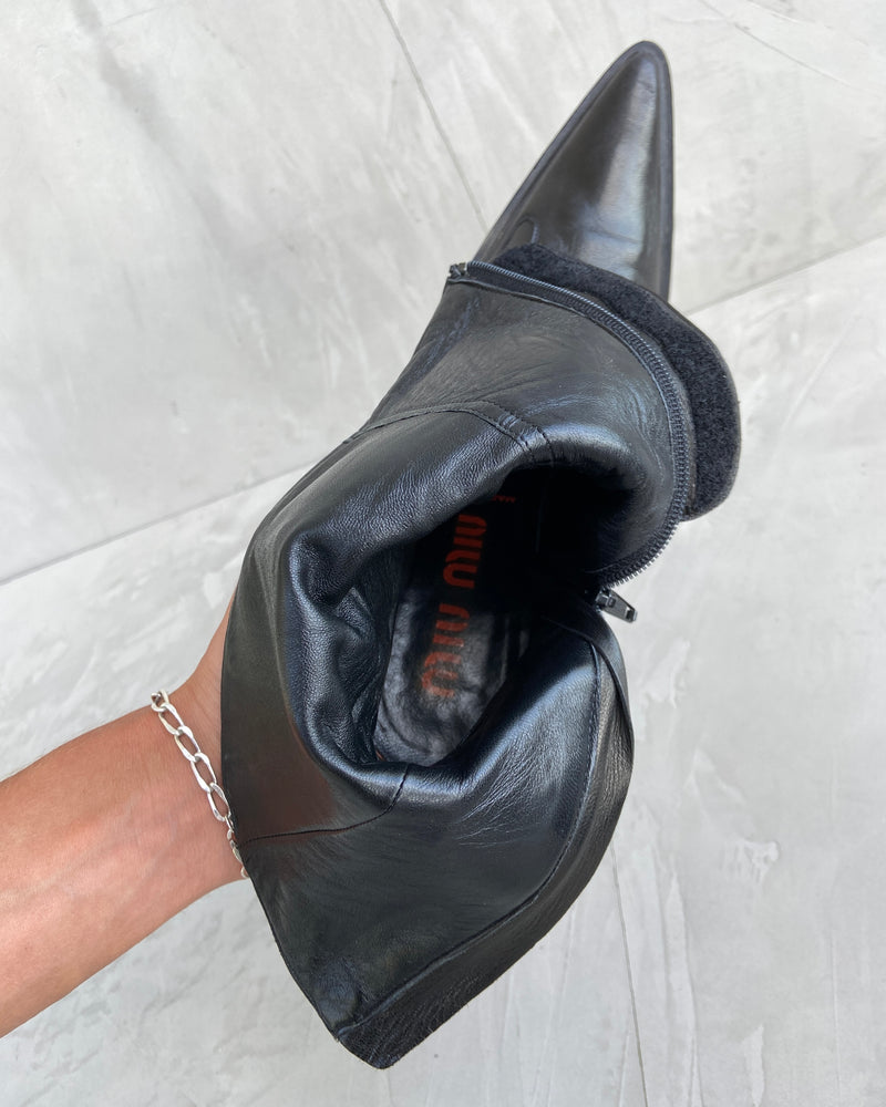 MIU MIU AW1998 LEATHER MOTO HEELED BOOTS - EU 38 / UK 5