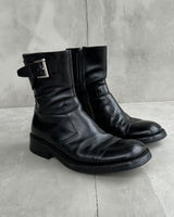 PRADA 90'S MENS BLACK LEATHER & SILVER BUCKLE BOOT - UK 7 / EU 40.5