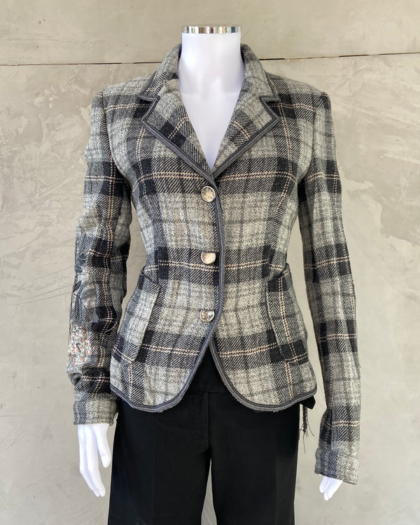 MARITHE FRANCOIS GIRBAUD MFG PLAID CHECK BLAZER - M