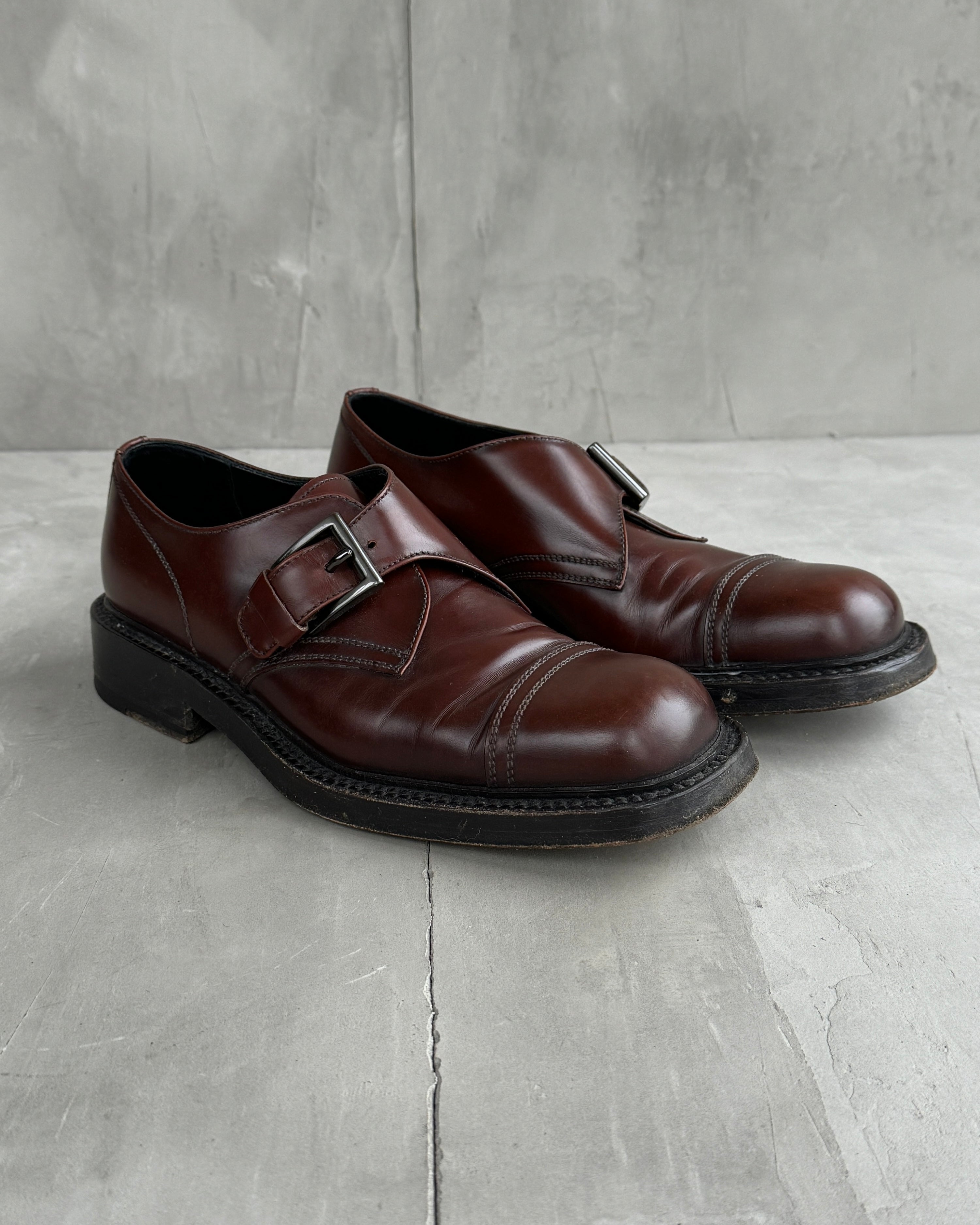 PRADA 90'S MONK STRAP LEATHER DERBY'S - UK 6.5