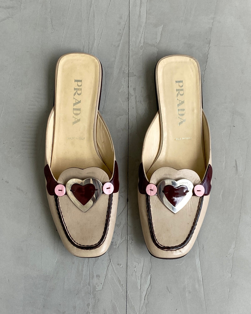 PRADA LEATHER CHROME HEART FLATS SHOES - EU 38