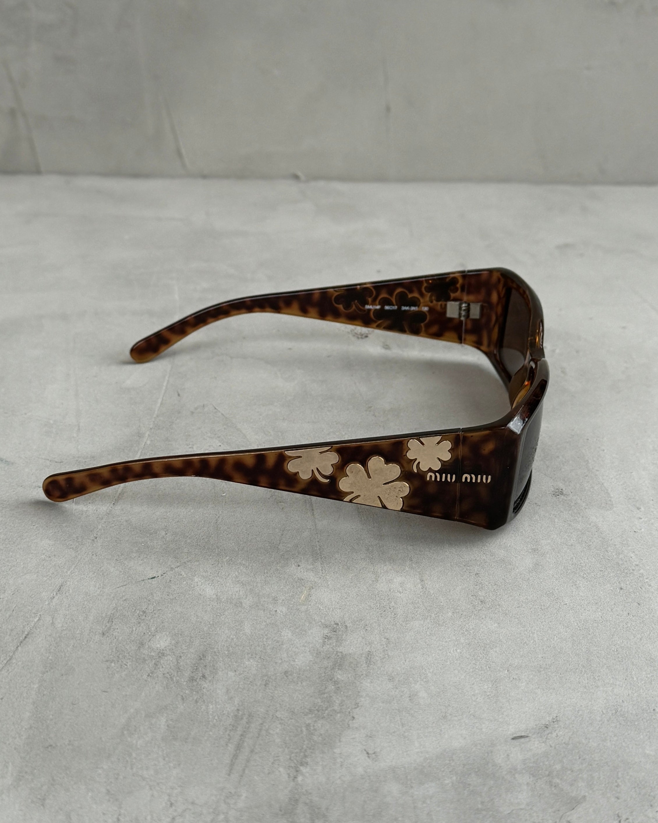 MIU MIU 2000'S BROWN CHROME FLOWER SUNGLASSES