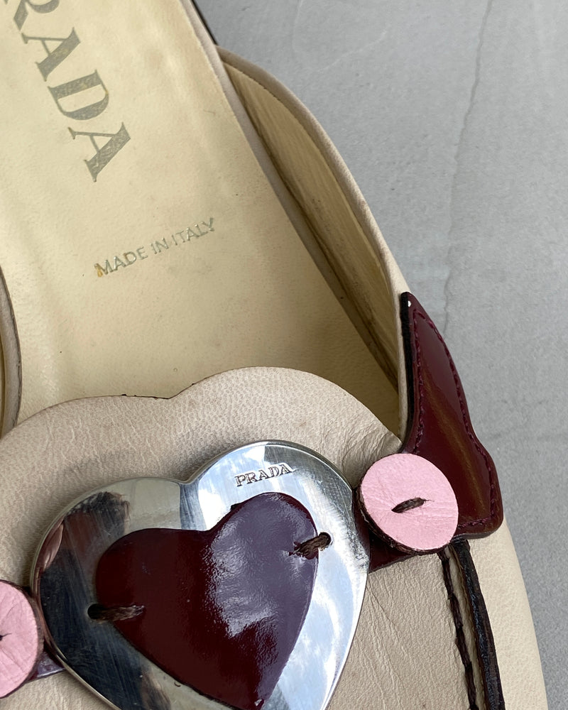 PRADA LEATHER CHROME HEART FLATS SHOES - EU 38