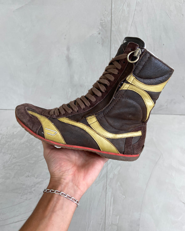 DIESEL LEATHER & SUEDE BOXING BOOTS - UK 5.5