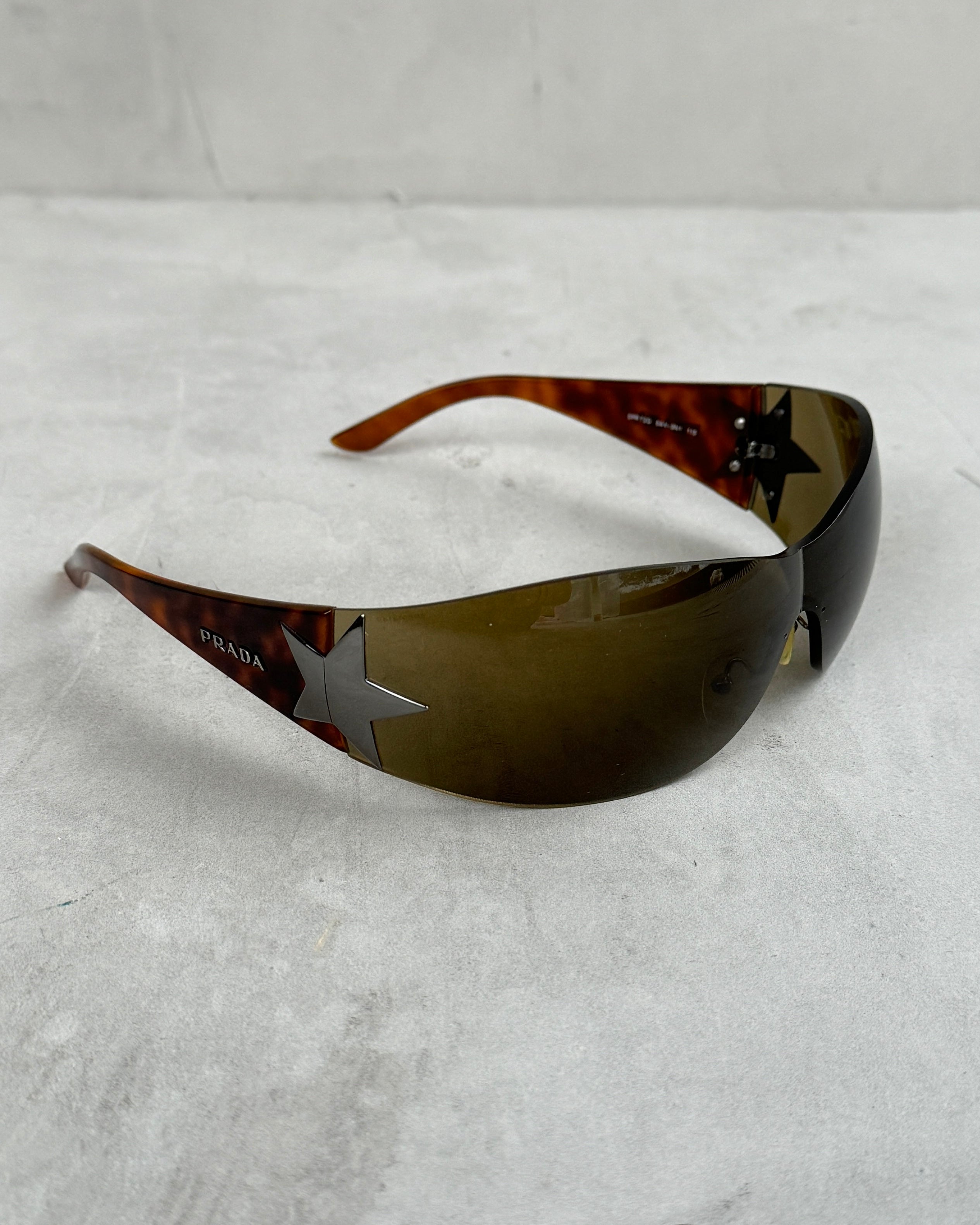 Prada 2000's Wrap Around Brown Star Sunglasses