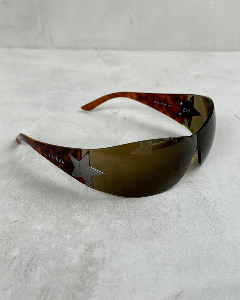 PRADA 2000'S WRAP AROUND BROWN STAR SUNGLASSES