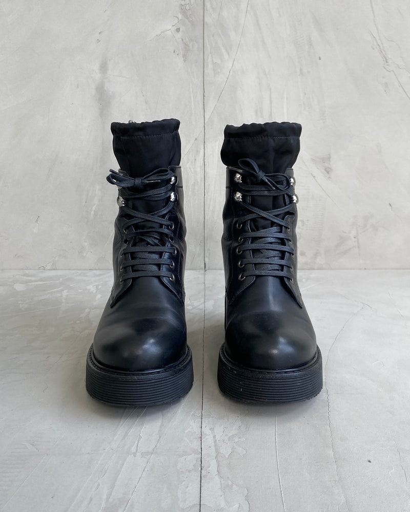 PRADA 2000'S LEATHER COMBAT BIKER BOOTS - UK 4